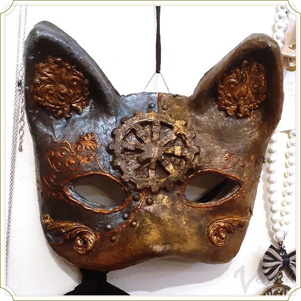 ネコ面 イタリア紙使用 スチームパンク アンティーク インテリア 仮面