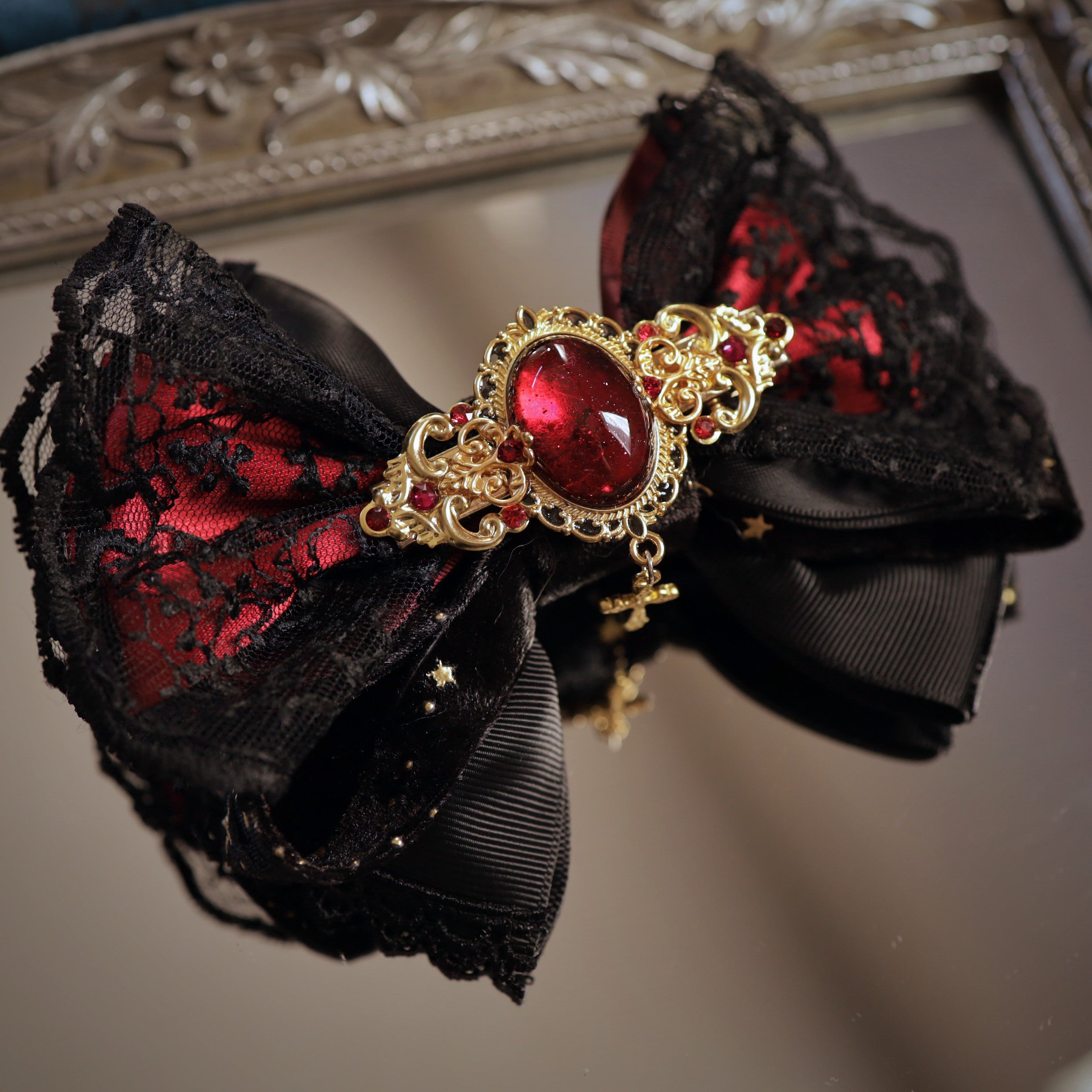 ＊Liberty＊クワッドリボンのバレッタ フェリシテ×コーラルピンク×ココア Liberty＊クワッドリボンのバレッタ フェリシテ×コーラルピンク×ココア