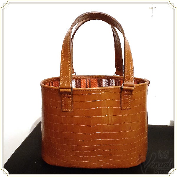 牛革 茶色のミニトート レザー トートバッグ クロコダイル型押し